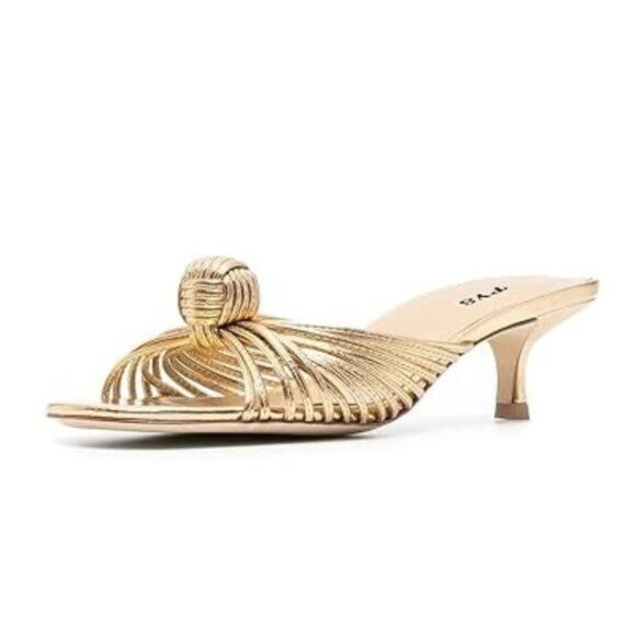 FYS Women Slip on Low Kitten Heel Mules Open Toe Dress Slide Sandals Party Prom - Picture 1 of 8